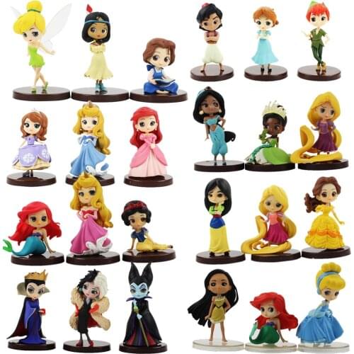 6-8cm 3pcs/Lot Q Posket Characters Disney Princess Sofia Sleeping Beauty Tinkerbell Snow White Belle Cinderella PVC Figure Toys