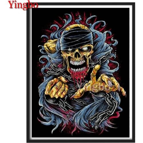 5d full diamond painting stitch cross,Halloween horror skull,full round square diamond embroidery Diy mosaic diamond art decor
