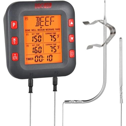 BG-CT2C Programmable Meat Thermometer Big LCD Screen Backlight Design Accurate Readings Gauge with Two Stainless Steel Probes