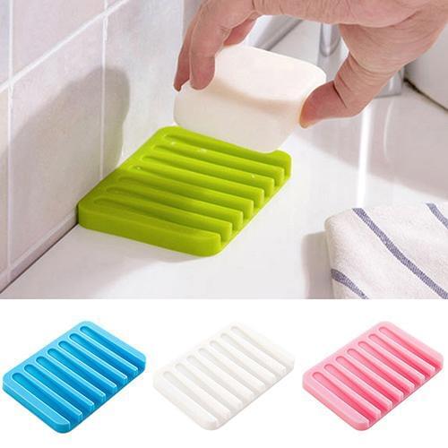 Colorful Bathroom Silicone Flexible Soap Dishes Storage Holder Soapbox Plate Tray Drain Bathroom Soap Dish Draining Soap Box