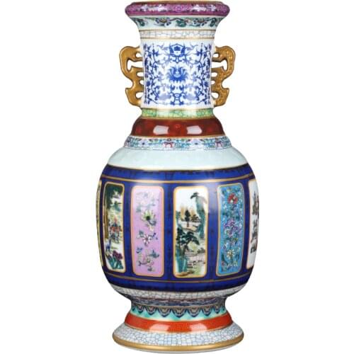 Jingdezhen porcelain large vase big enamel floor vase with double ears imitation of the ancients in Qianlong year mark