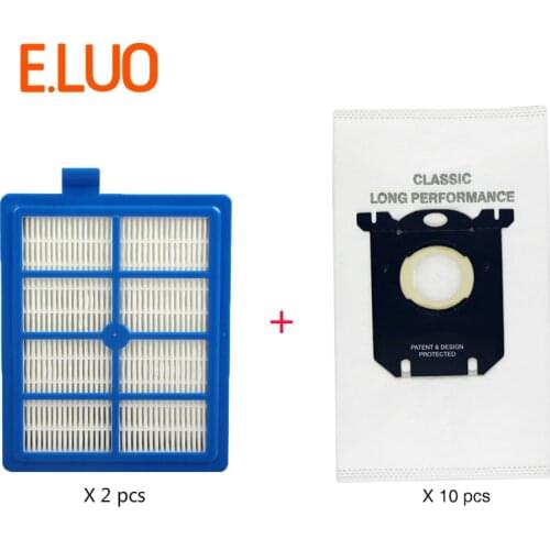 2pcs 150*120*28mm HEPA Filter + 10pcs Non-woven Fabric Bags S-bags to Filter Air for Vacuum Cleaner FC9083 FC9084 FC9087 FC9088