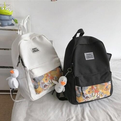 Canvas Junior High School Student Schoolbag Female Wild Cartoon Graffiti College Student Casual Backpack College Style Backpack