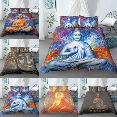 Buddha Statue Duvet Cover Asian Culture Theme Decor Bedding Set 2/3PCS Exotic Retro Style Comforter Cover Buddha Bedding Set