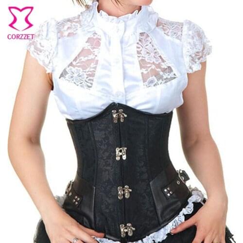 Punk Black Espartilhos e Corpetes Slimming Underbust Corset Steel Bone Gothic Clothing Steampunk Corsets And Bustiers Sexy Korse