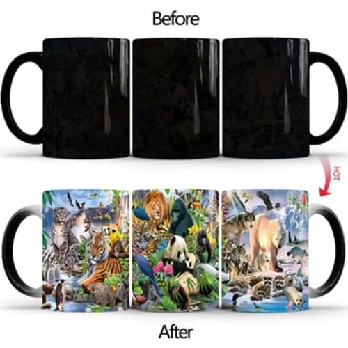 New Animal World Magic Coffee Mug Creative Cold and Hot Water Color Change Mug 350ml Ceramic Tea Milk Juice Cup Gifts for Child