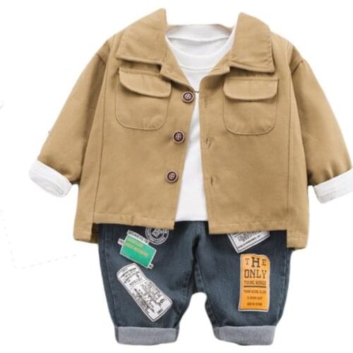 New Spring Autumn Baby Boys Clothes Children Cotton Jacket T Shirt Pants 3Pcs/sets Toddler Casual Costume Infant Kids Tracksuit