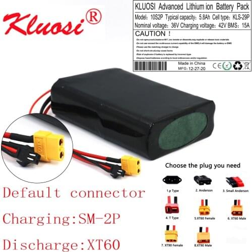 KLUOSI 10S2P 36V 5.8Ah 6Ah 450W 42V Lithium Battery Pack with 15A BMS for Electric Scooter Skateboard Ebike Electric Bicycle Etc
