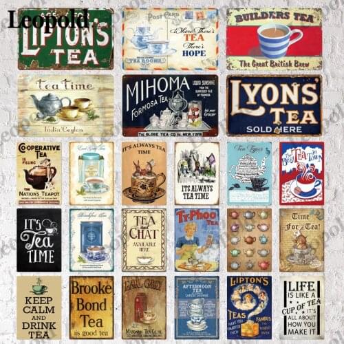 Metal Poster Tea Series Image Color Tea Cup English Alphabet Spray Paint Dining Bar Cafe Kitchen Wall Decoration