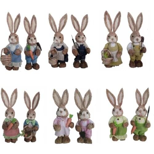 2pcs Cute Straw Rabbit Bunny Easter Decorations Easter Bunny Toys Home Festival Decoration Holiday Home Garden Wedding Ornament