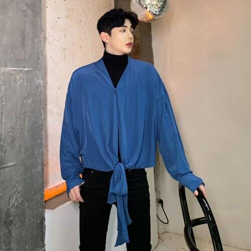 Men Long Sleeve Casual Lacing Shirt Male Women Vintage Fashion Streetwear Party Dress Shirt Stage Clothes