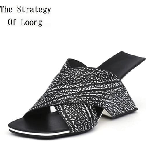 Summer New OutSide Fashion Wedges Strange Heels Peep Toe Cross Strap Cut Out Mixed Colors Genuine Leather Women Slippers 2021053