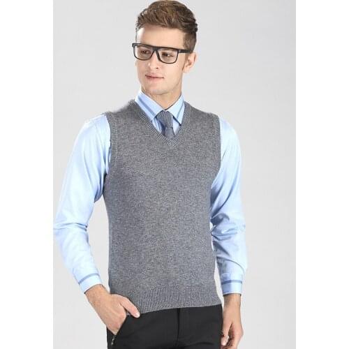 Autumn And Winter Solid Color Sleeveless Sweater Fashion v-Neck Casual Men Knit Cashmere Vest