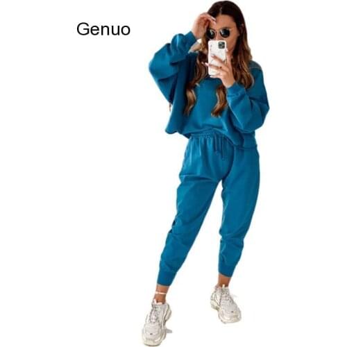 Autumn Winter Casual 2 Piece Set Women 2020 Solid Color Loose Pants Set Long-Sleeve Sweater Set Two Piece Outfits for Women New