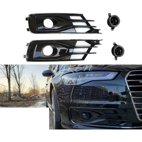 Fit For AUDI A6 C7 PA 2016 2017 2018 Left+Right Front Bumper ACC Hole Grille Cover Grill Fog light