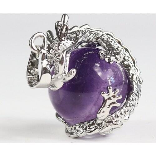 24pcs High Quality Natural Stone 16mm Ball Dragon Zinc Alloy Pendant Aventurine Lapis lazuli Crystal Neckalce Pendant Wholesales