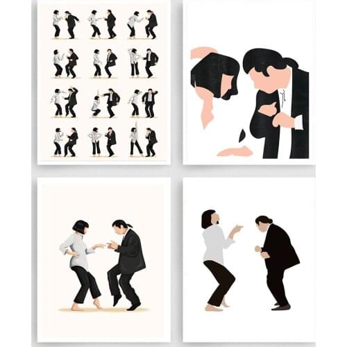 Pulp Fiction Poster Art Print Classic Movie Poster Abstract Minimalist Wall Art Dancing Canvas Painting Wall Pictures Home Decor