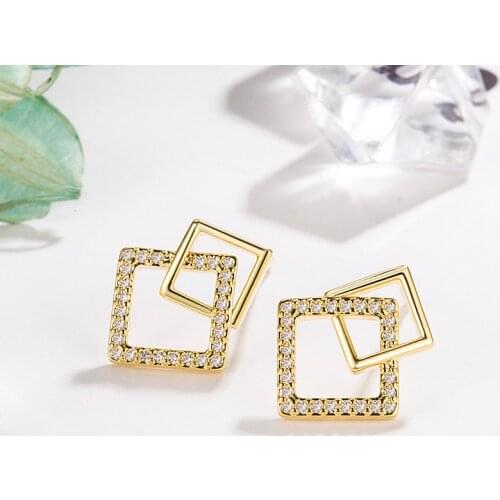 Simple Stylish Design 18K Gold Square Geometric Earring Women Dazzling Elegant Wedding Female Earrings Fashion Jewelry Gifts