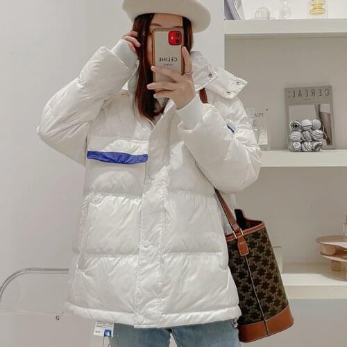 Korean Down Jacket Women Short Overcoat New Winter White Duck Down Jacket Female Shiny Fashion Loose Warm Hooded Parka Coat