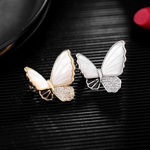 Luxury Shell Butterfly Brooch Gold Silver Color Jewelry Cubic Zirconia Pins For Women Accessories Wedding Coat Scarf Hat Gifts