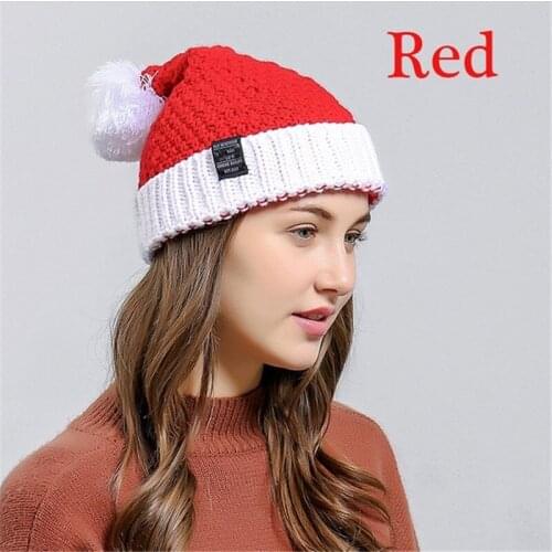 Adults Christmas Hat, Christmas Woolen Cap Earmuffs Hat Knit Cap for Women and Men, Red