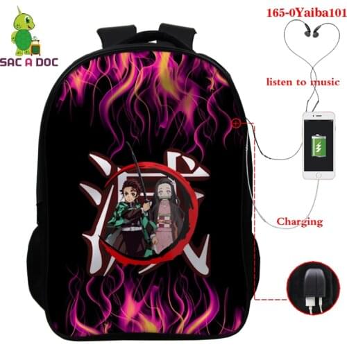 Cartoon Anime Kimetsu No Yaiba Backpacks Teenage Boys Girls School Bags Kimetsu No Yaiba 3D Printed Travel USB Charge Laptop Bag