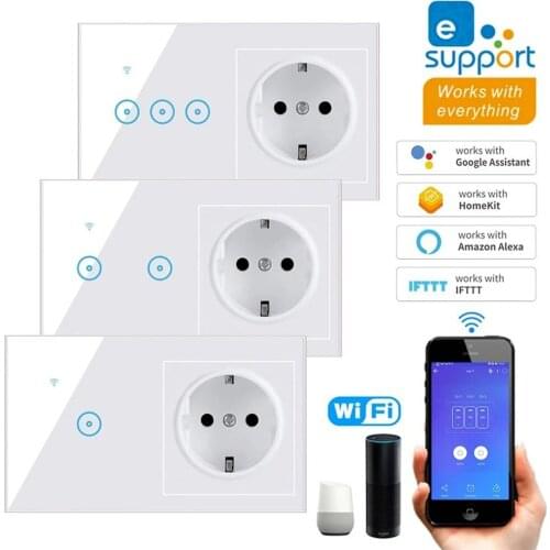 Smart Light Switch Panel Wall 1/2/3 Gang EU WiFi Light Switch 90V-240V AC WiFi Socket Work with Alexa Google Home