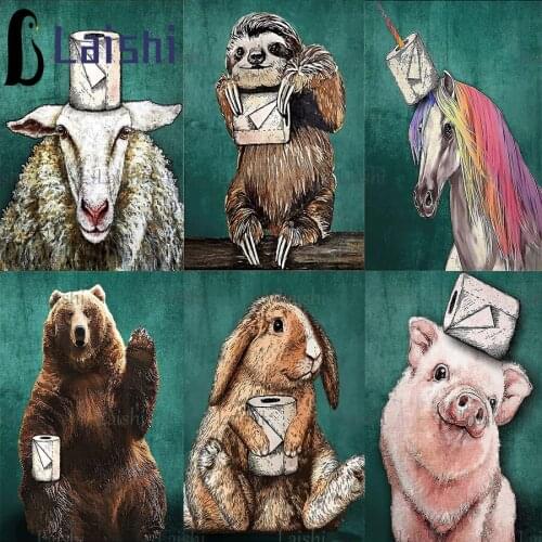 Toilet and bathroom decoration, all kinds of animals take tissues Diamond Embroidery Full round diamond painting Diamond Mosaic