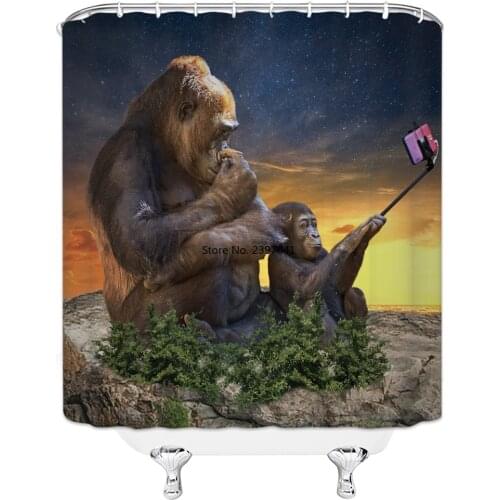 Tiger Animals Shower Curtains Set Printing Waterproof Polyester Baboon Gorilla Shower Curtains Bathroom Home Decor Mat 180x200CM