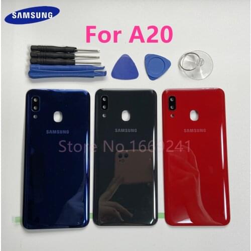 Rear Case Plastic Battery Door Housing Replacement Parts Back Cover With Camera Lens For Samsung Galaxy A20 A205 SM-A205F + Tool