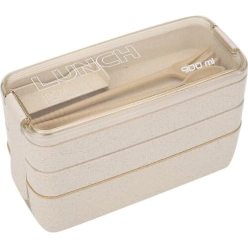 Healthy Lunch Box 3 Layer Wheat Straw Bento Box Microwave Food Storage Container