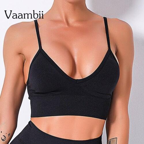 Womens Seamless Sports Top With Cups Adjustable Deep Neckline White Sport Bra Without Bones Open Back Criss Cross Backless Bra