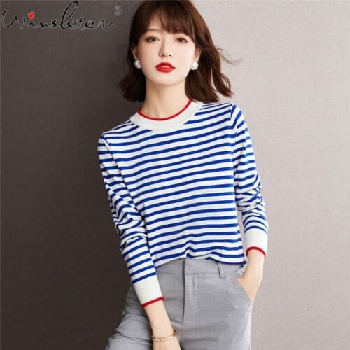 New 2021 British Style Striped Sweater Women Color Block Loose Long Sleeve Tops Pullover Knitwear Jumper Spring Autumn T18801A