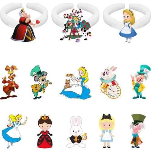 Disney 2021 New Alice In Wonderland Ring Resin Acrylic Round Ring Set Adjustable Size Ladies Jewelry Travel Gift