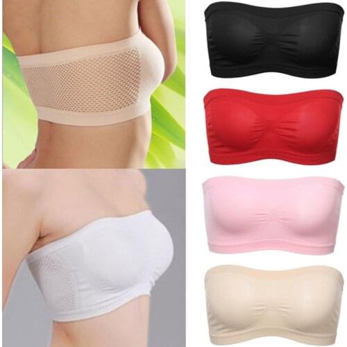 Intimates Women Strapless Sexy Lady Solid Ruched Elastic Boob Bandeau Tube Tops Bra Lingerie Breast Wrap Crop Tops Breathable