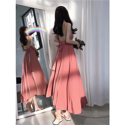 Women Summer Dress Sexy Spaghetti Strap Backless Back Belt Long Dress Retro Temperament Strapless Chiffon Dress Female Vestidos