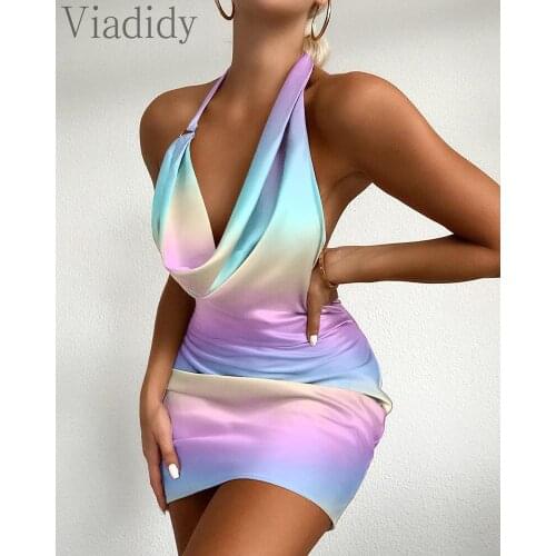 Women Sexy Cowl Neck Sleeveless Backless Party Dress