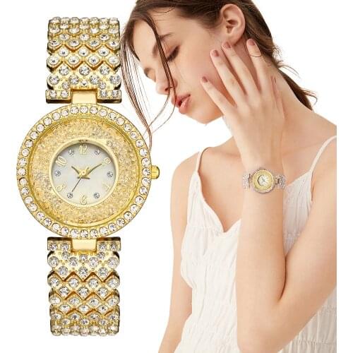 Gold Stainless Steel Watches Qualities Women Luxury Fashion 2021 Diamond Crystal Quartz Watch Casual Digital Ladies Wristwatch