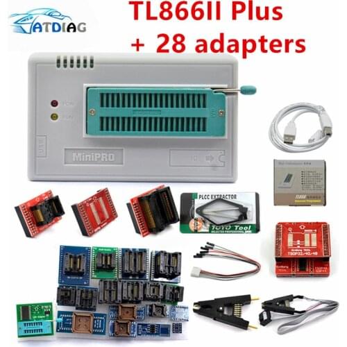100% Original New V10.27 TL866II Plus Universal Minipro Programmer+28 Adapters+Test Clip TL866 PIC Bios High speed Programmer