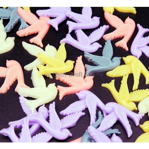 150pcs Beautiful Colorful vintage style birds Resin Cabochon-32x24mm mix colors pastel D25 display