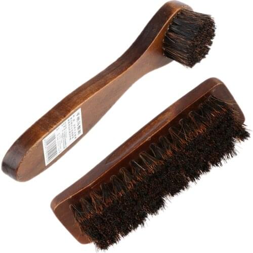 2pcs Practical Horse Hair Shoe Brush Shine Polish Buffing Brush Wooden Brown