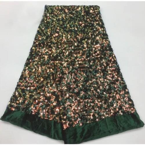 5yards/pc) high quality green African velvet lace fabric with allover amazing sequins embroidery for party dress FSS016