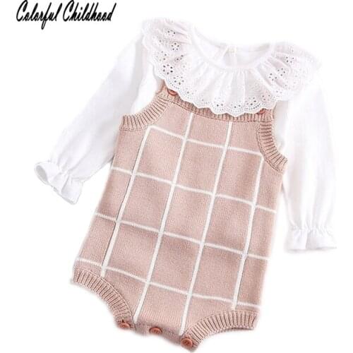 Infant Baby Girls Bodysuits Sleeveless Winter Knitting Clothes Sweet Plaid Twin Body For Baby Kids Cotton Clothing for 0-24m