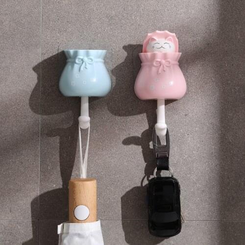 Household Cartoon Cat Decorative Hooks Key Holder Wall Mounted Adhesive Coat Hanger Hat Rack Sundries Organizer Accessories