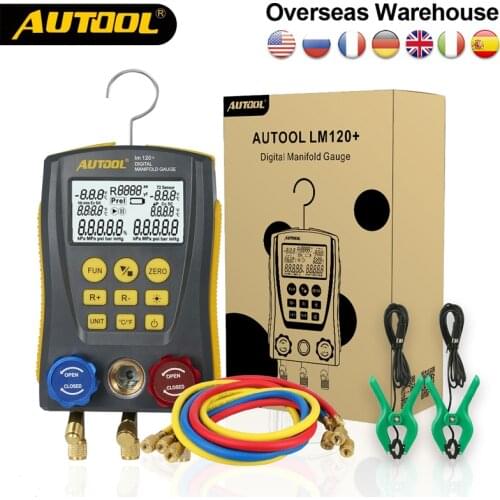 AUTOOL Digital Manifold Kit Air Conditioner Refrigerant Manifold Gauge Leak Manifold HVAC Vacuum Pressure Temperature Tester