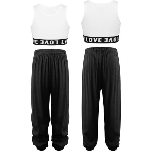 Kids Girls Fitness Outfits Sleeveless Tanks Tops and Harem Pants Sets Children Hip Hop Street Dance Workout Gymnastics Tracksuit