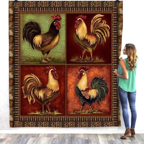 Rooster 3d printed fleece blanket for Beds Hiking Picnic Thick Fashionable Bedspread Sherpa Throw Blanket 05