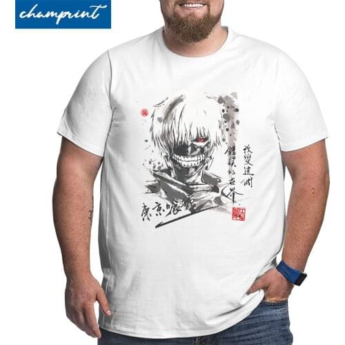 Mens T-Shirts Tokyo Ghoul Kaneki Ken Big Tall Tees Short Sleeve Japanese Anime T Shirts Crewneck Clothing Big Size 4XL 5XL 6XL
