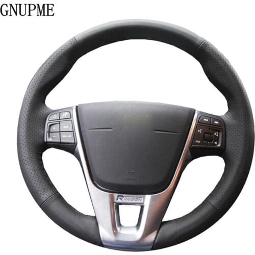 GNUPME Black Artificial Leather Car Steering Wheel Cover for Volvo V40 XC60 S60 LV60 S80L Special hand-stitched Steering Covers