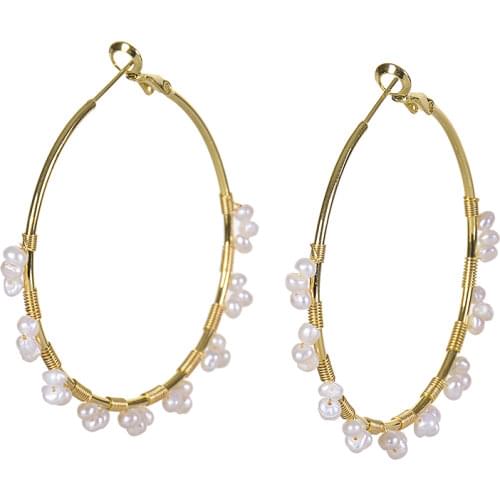 Making Customized Jewelry C-type round clasp electroplating gold freshwater pearl hand woven Earrings womens earrings wholesale